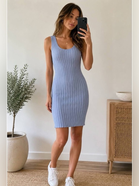 a new day Dresses & Skirts - A new day Ribbed Tank Bodycon Dress in Light Blue Size S